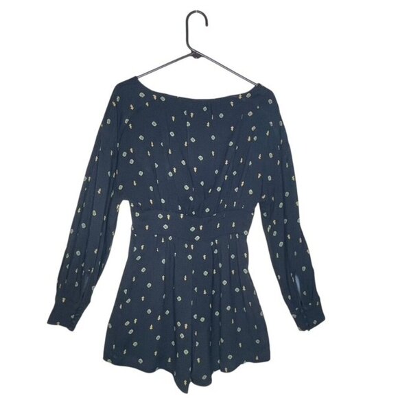 FREE PEOPLE Love Grows Keyhole Button-Down Long Sleeve Romper - Size Small - Picture 3 of 7